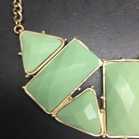 Triangle Necklace Earrings Jadeite Green Gold Dangle Pierced Retro Geometric - Picture 2 of 6